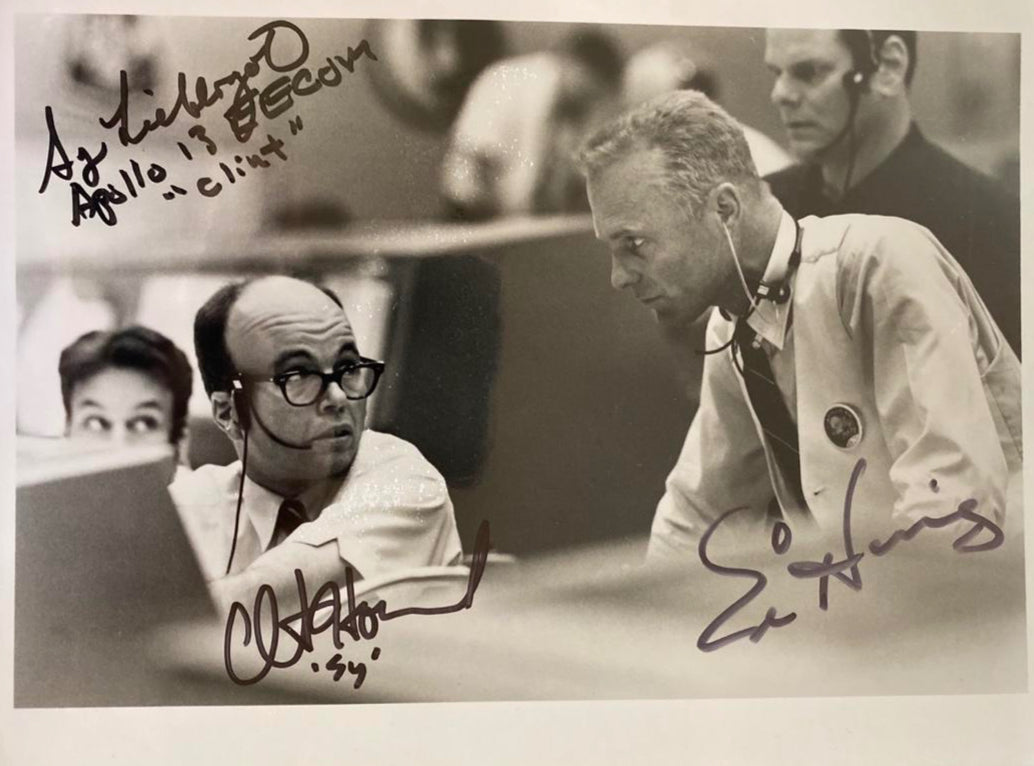 Ed Harris, Clint Howard and Sy Liebergot (Apollo 13) signed 8x10 - Beckett COA